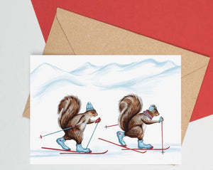 Squirrels Cross Country Skiing Card