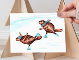 Beavers Ice Skating Card