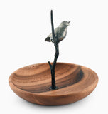 Bronze Bird & Wooden Bowl