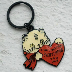 Destroy Everything Cat Keychain