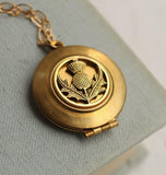 Gold Thistle Locket Necklace