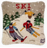 Skiiers Hooked Wool Pillow