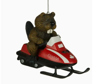 Beaver Riding Ski-Doo Ornament