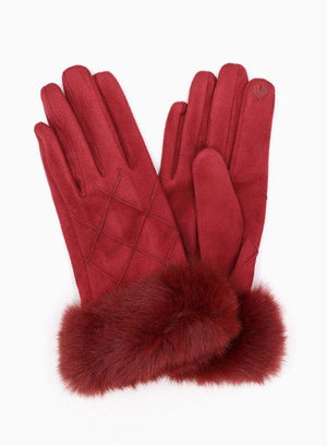 Burgandy Suede Faux Fur Gloves