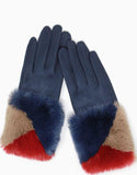 Navy Suede Gloves with Colour Cuff