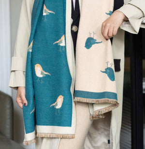 Teal and Beige Robin Scarf