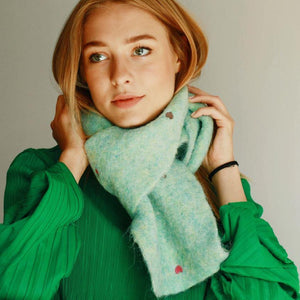 Embroidered Hearts Green Scarf