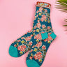 Blue Floral Embroidered Socks