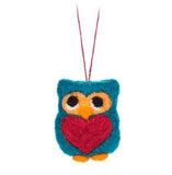 Felt Owl with Heart Ornament Blue