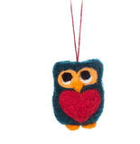 Felt Owl with Heart Ornament Dark Blue