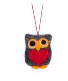 Felt Owl with Heart Ornament Black 