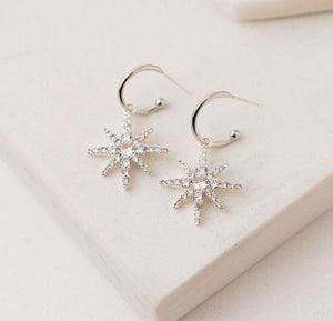 Etoile Silver Star Drop Hoop Earrings